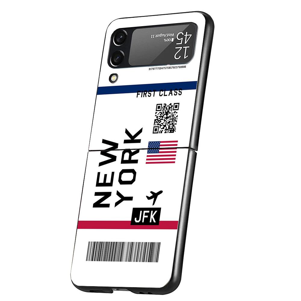 Travel Ticket Label Cover Phone Case For Samsung Galaxy Z Flip 7 6 5 4 3 5G Flip7 Flip6 Flip5 Flip4 Flip3 Black Fundas Shell Gal