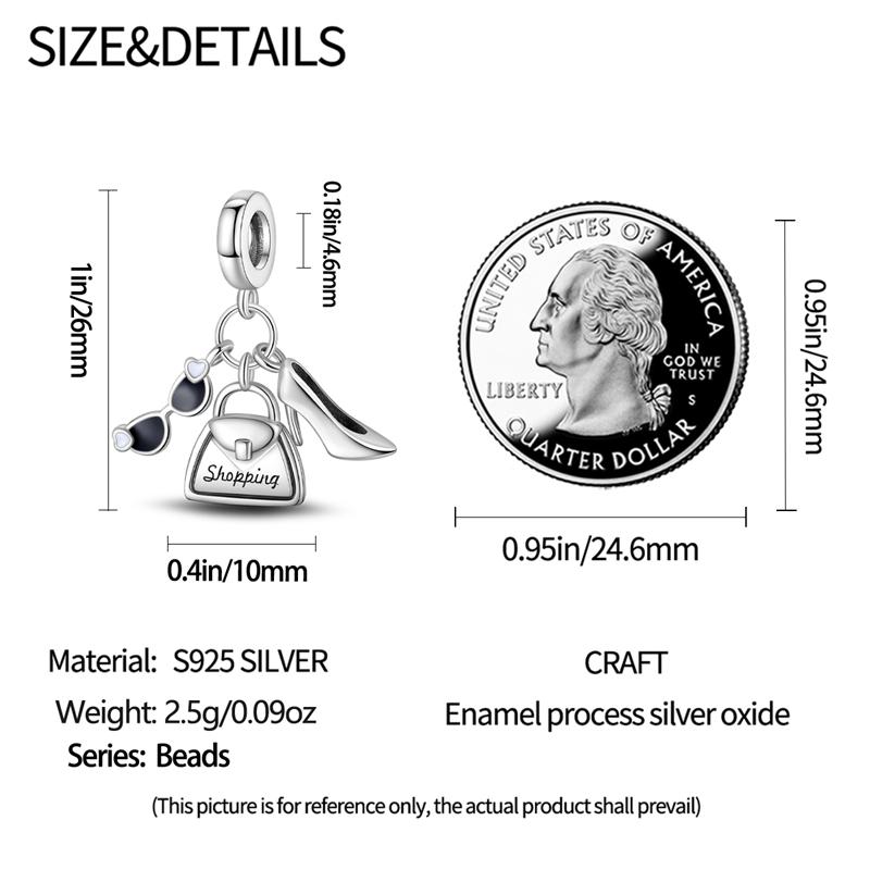 Original Charms Copper Plated High Heels Sunglasses Handbag Pendant Beads Fit Bracelet Women'S Diy Jewelry Gift