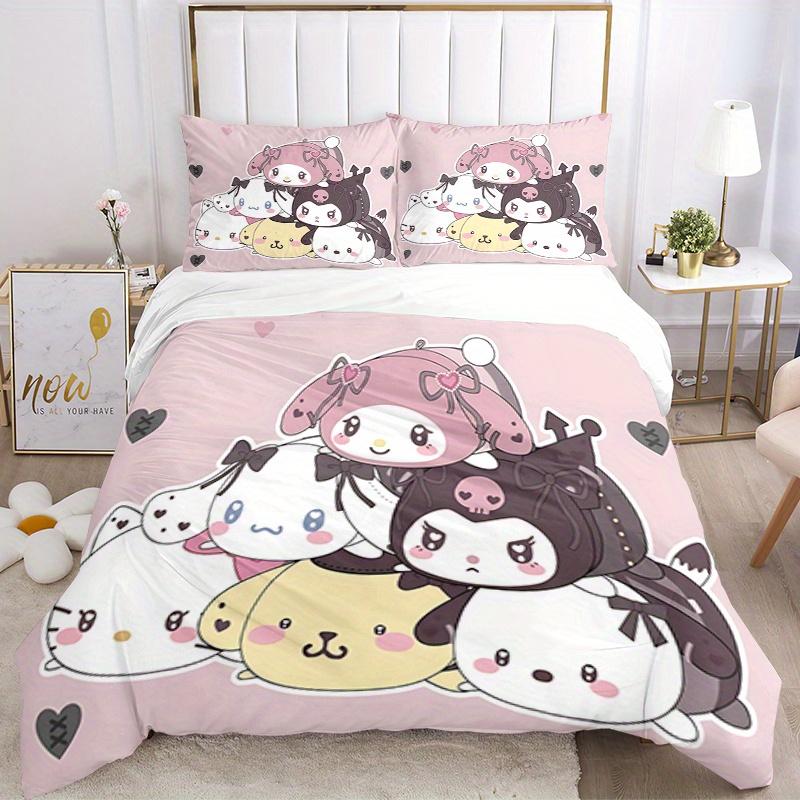 

3 шт. Дышащий полиэстеровый комплект постельного белья Sanrio, Мягкое пододеяльник и 2 наволочки, Подходит для всех сезонов, 082643b 135x200cm