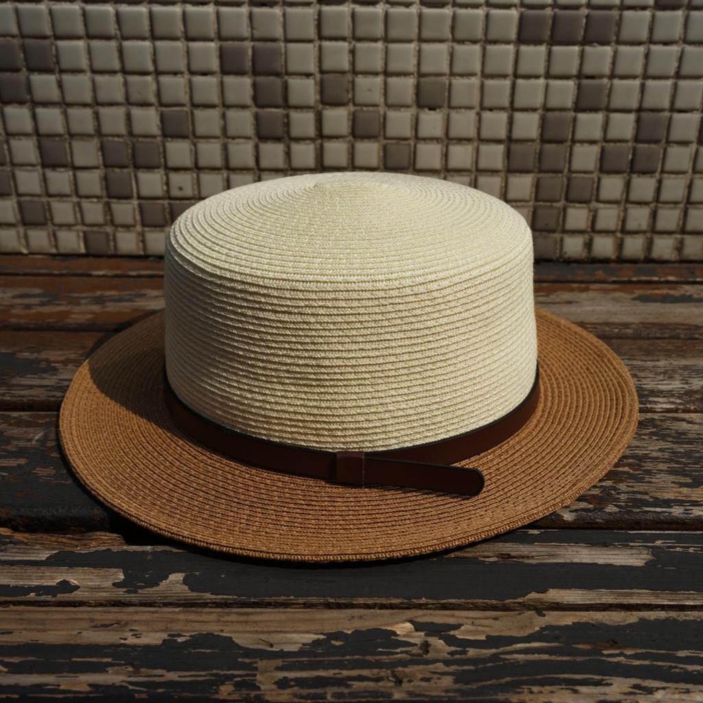 Japanese Retro Small Brim White Khaki Flat Top Top Hat Women'S Summer Sunshade Vacation Beach Sun Straw Hat