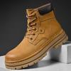 Men's Plus Size Retro British Style High-Top Winter Boots - Thick Sole Pigskin Leather In Big Yellow
