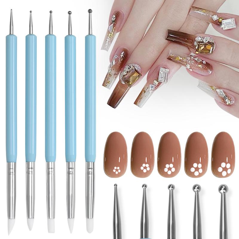 1/10/15 Pcs/Set Dual Ended Rhinestone Nail Art Manicure Brush Silicone Pen Sculpture Pen/3D Flower Carving/Dotting Nail Tool