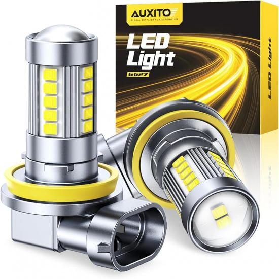 AUXITO H11 H8 LED Fog Light Bulbs 6500K White 500% High Brightness H11/H16/H8 LED CSP Chips DRL Replacement, 360° Full Illumination Non-Polarity H8/H11/H16