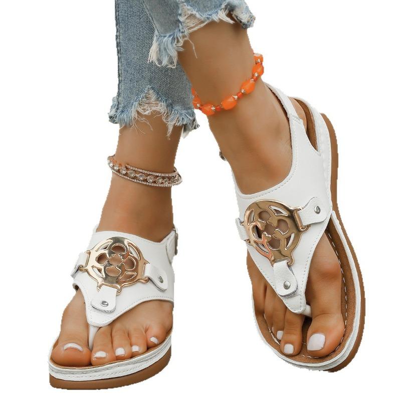Summer new fish mouth toe metal buckle herringbone sandals fashion slope heel cool slippers