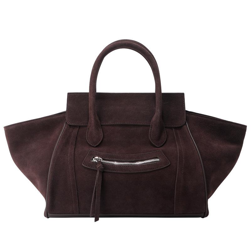 Fashion matte cowhide portable smiley face bag large capacity velvet wing bag genuine leather women's bag