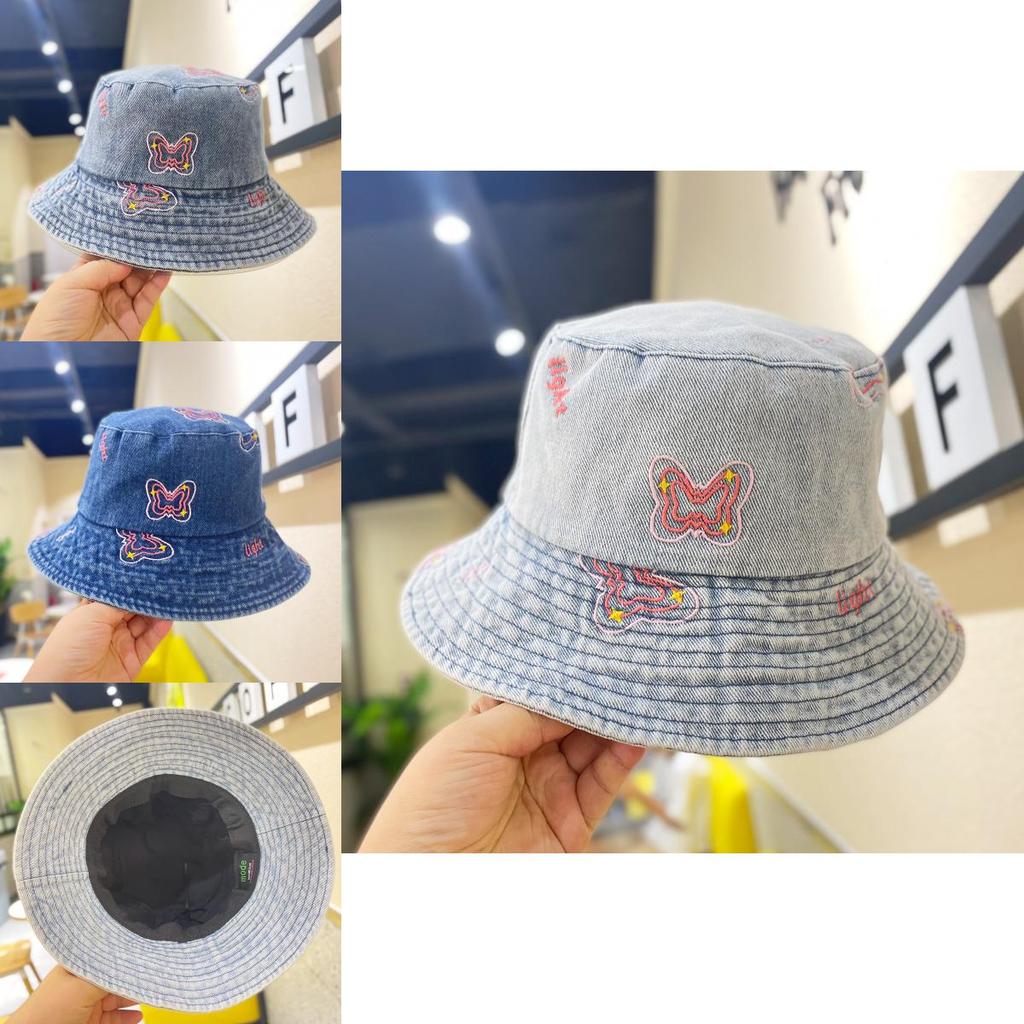 Denim Trendy Butterfly Fisherman Hat Women Sun Protection Basin Autumn Spring