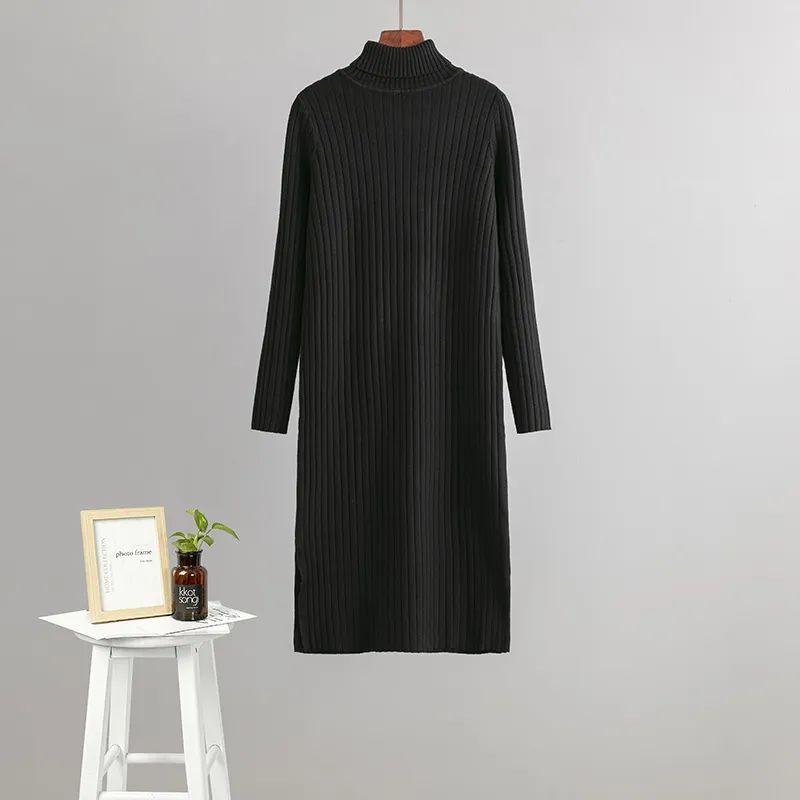 Cross-Border Knitted Base Dress Women Inner wear Autumn and Winter New High Collar Mid-Length Temperament Sweater Long dress over the Knee