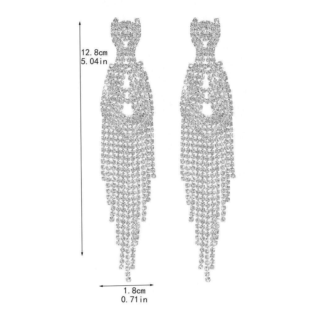 Luxury Rhinestone Tassel Clip-On Earrings for Women - Bridal Accessories