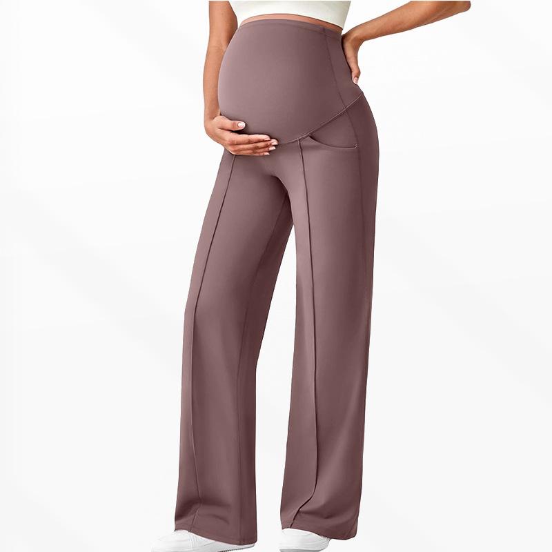 High Waist Maternity Pants,High Elastic Breathable Straight Wide Leg Trousers With Belly Support,No Tight Pressure On Abdomen For Pregnant Women