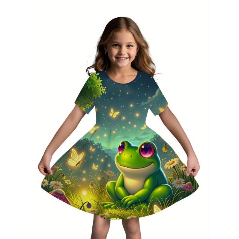 Girls' Dress, Suitable for Parties and Casual Attire, Sweet Princess Dress, Lightweight Spring and Summer Outfit, Easy to Handwash,