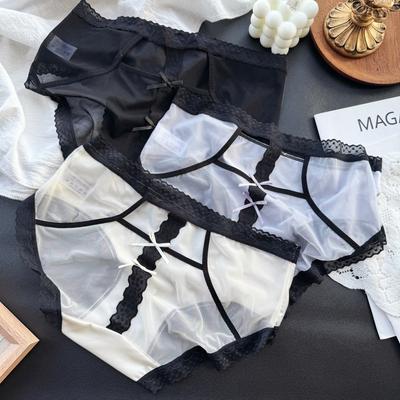 Damen Frühling und Sommer Süß Sexy Nach Hohlmuster Farblich Passend Eis Seide Gaze Unterwäsche