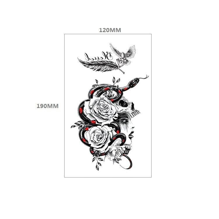 Adesivo de tatuagem de caveira, significado eterno, alerta de relógio, rosa vermelha, capa de peito de pistola, adesivo de transferência de água