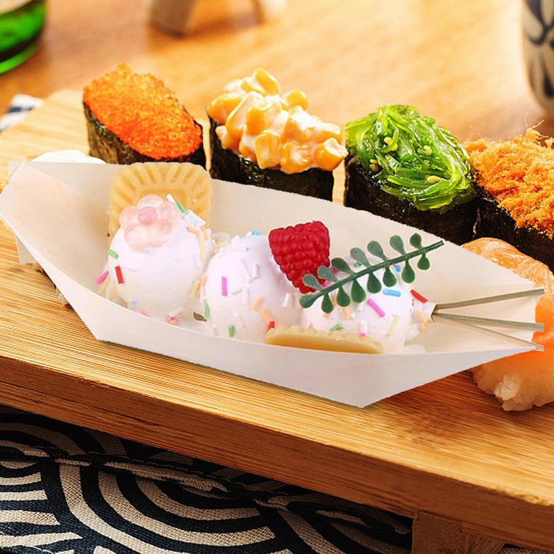 Wooden Bowl Boat 100PCS Wood Kraft Food Trays Food Boats Wooden Boat Dish Sushi Boat Sushi Serving Tray Food Container Wood Bowl