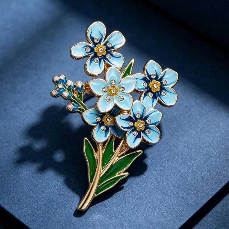 Elegant Blue Flowers Brooches For Women Unisex 2-Design Enamel Floral Plants Party Office Brooch Pins Gifts