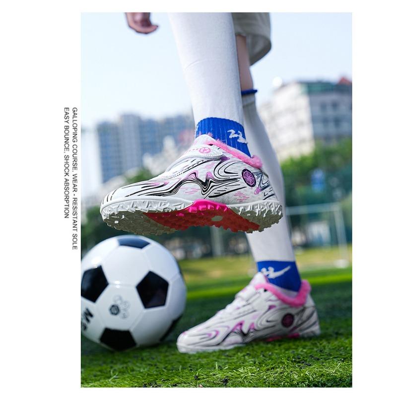 Kids' Fleece-Lined Soccer Shoes Non-slip Turf Sole Strap Breathable Printed Football Boots