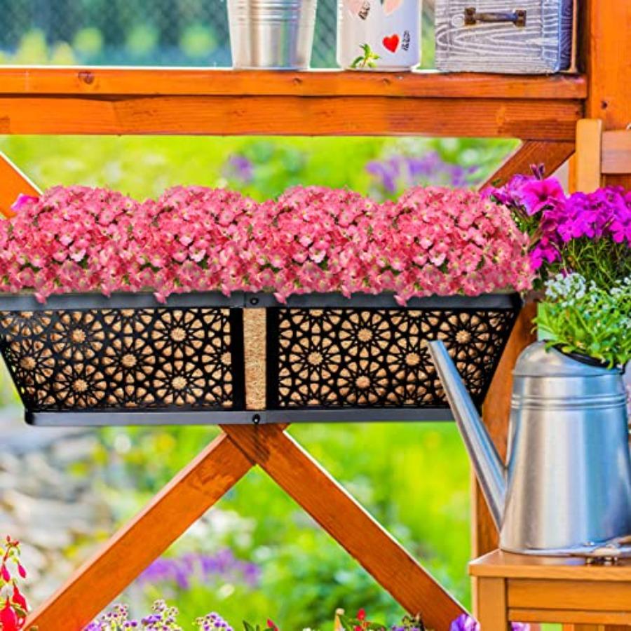 3 Pack Metal Window Box for Railings 24 Inch Over Railing Planter Boxes with Coco Liners Hanging Flower Box Planters for Outdoo