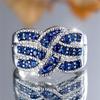 Luxury Female Small White Blue Zircon Stone Finger Ring Vintage Silver Color Wedding Band Bridal Jewelry For Women