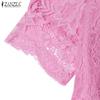 ZANZEA Women Casual V-Neck Short Sleeve Summer Lace Blouse