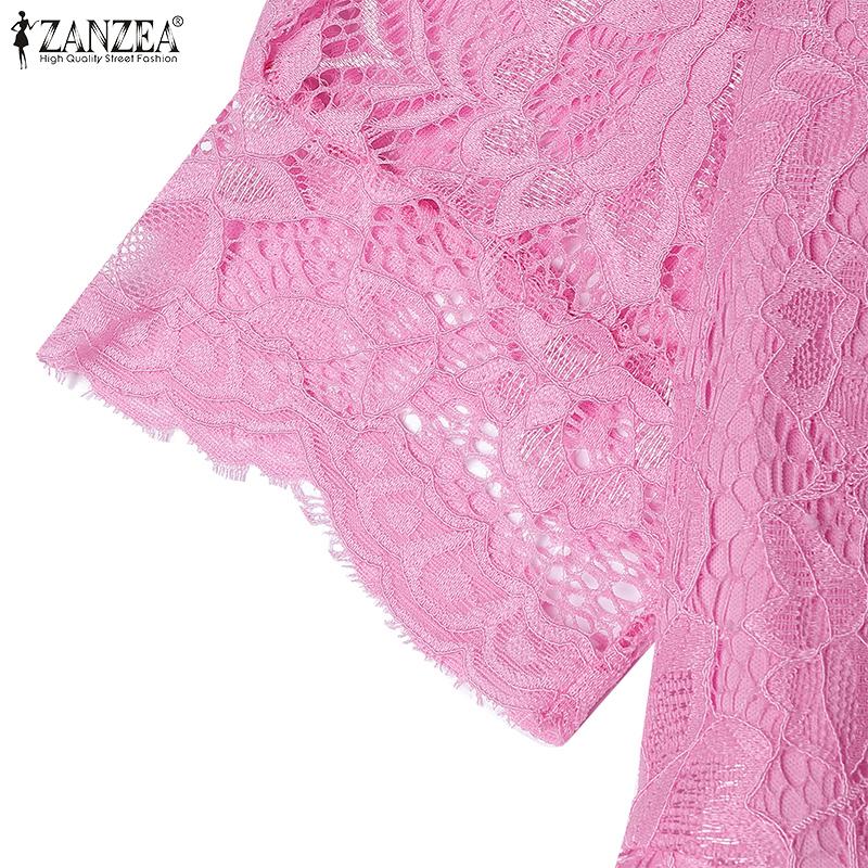 ZANZEA Women Casual V-Neck Short Sleeve Summer Lace Blouse