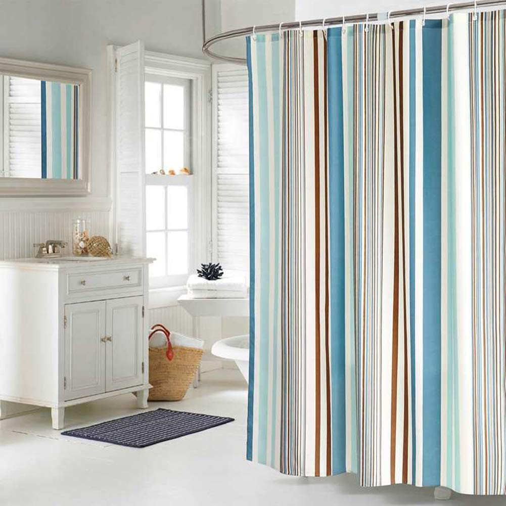 Jring Shower Curtain 180X200 Cm, Anti Mold Fabric, Waterproof 12 White Rings, Colorful Stripes