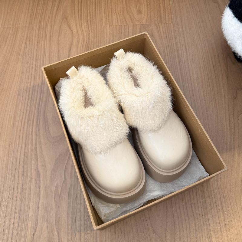 

Women s furry mouth large size soft elastic winter warm cold padded snow boots non-slip wear outdoor leisure sports cotton boots half slippers 35