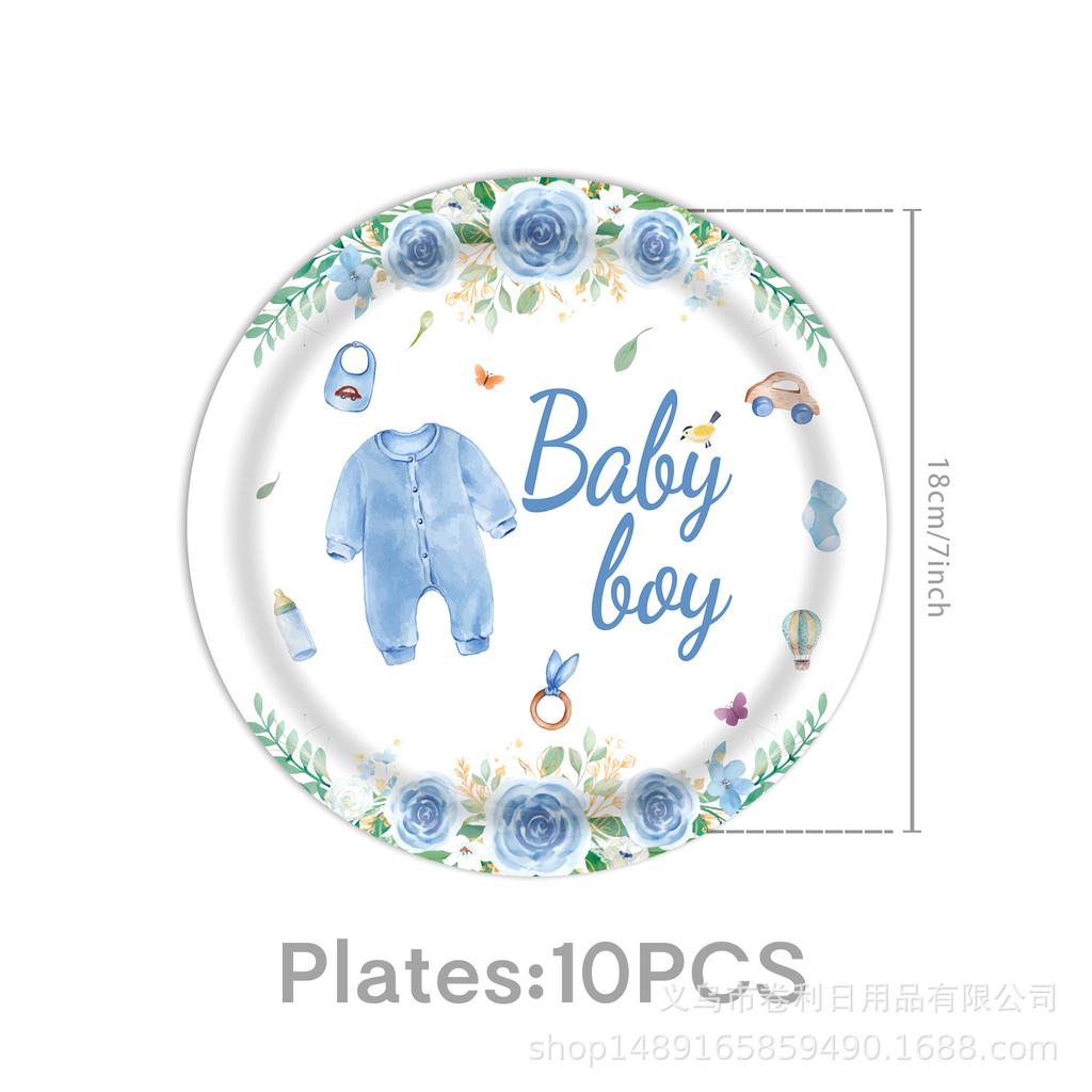 Blaues Taufthema Partyzubehör Babyparty Dekoration Partygeschirr Banner Tissue Arrangement Zubehör