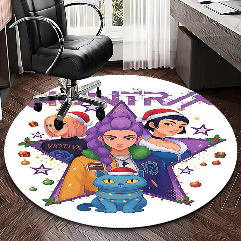 1pc Huntit Christmas Edition Round Carpet Anime Cartoon Design, Festive Gift