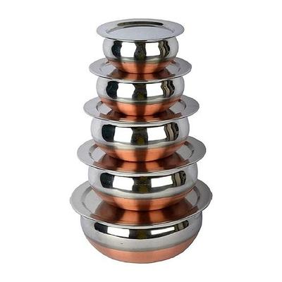 Ensemble de 5 bols de service de cuisine en acier inoxydable à fond en cuivre Handi Biryani Handi Kitchen Bowl