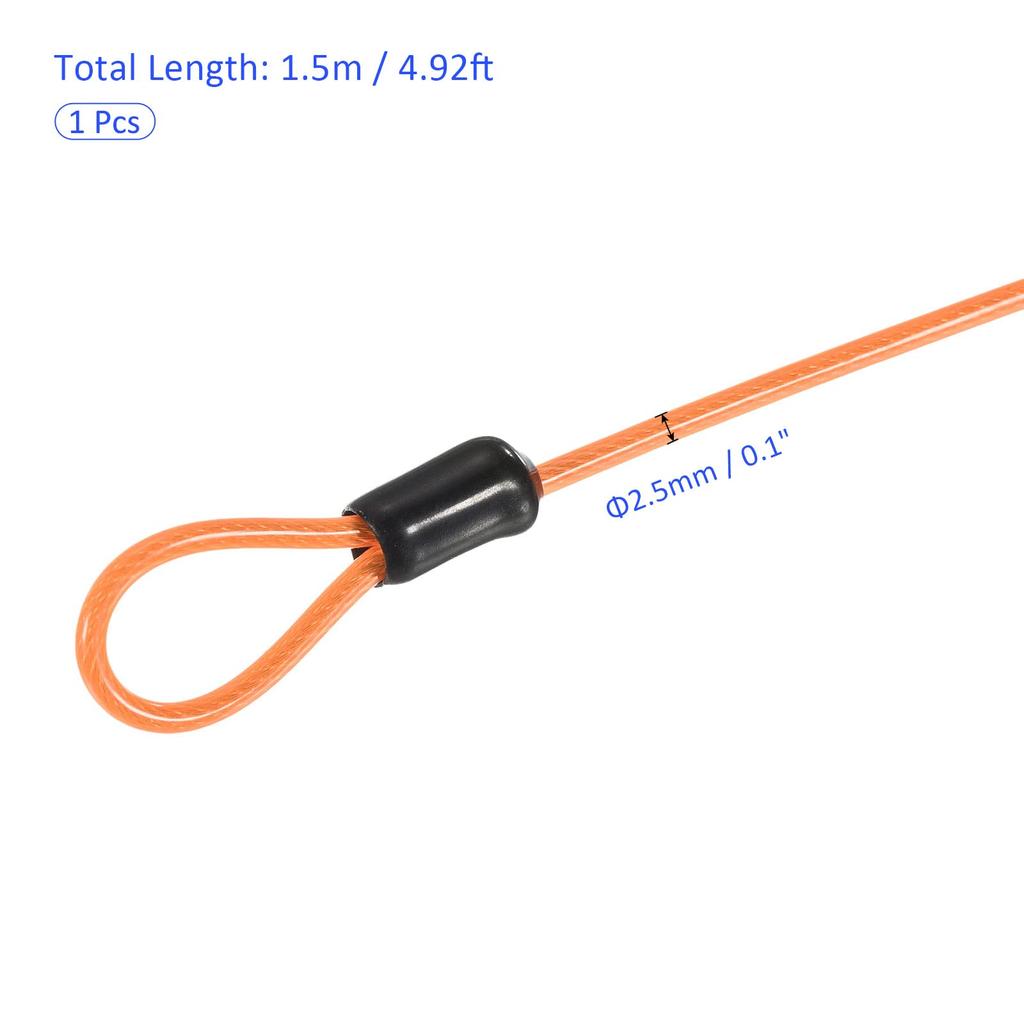 M METERXITY Bezpečnostní lanko Ocelové pojistné lano potažené plastem pro venkovní cestování na kole (2,5 mm x 1,5 m oranžová)
