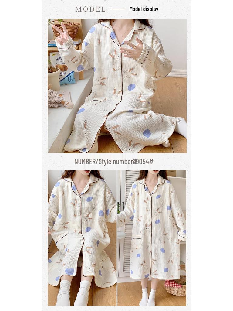 Pure Cotton Gauze Maternity Dress - Summer Nursing Nightgown for Hospital & Home, Plus Size, Women's Spring/Autumn Pregnancy Pajamas.