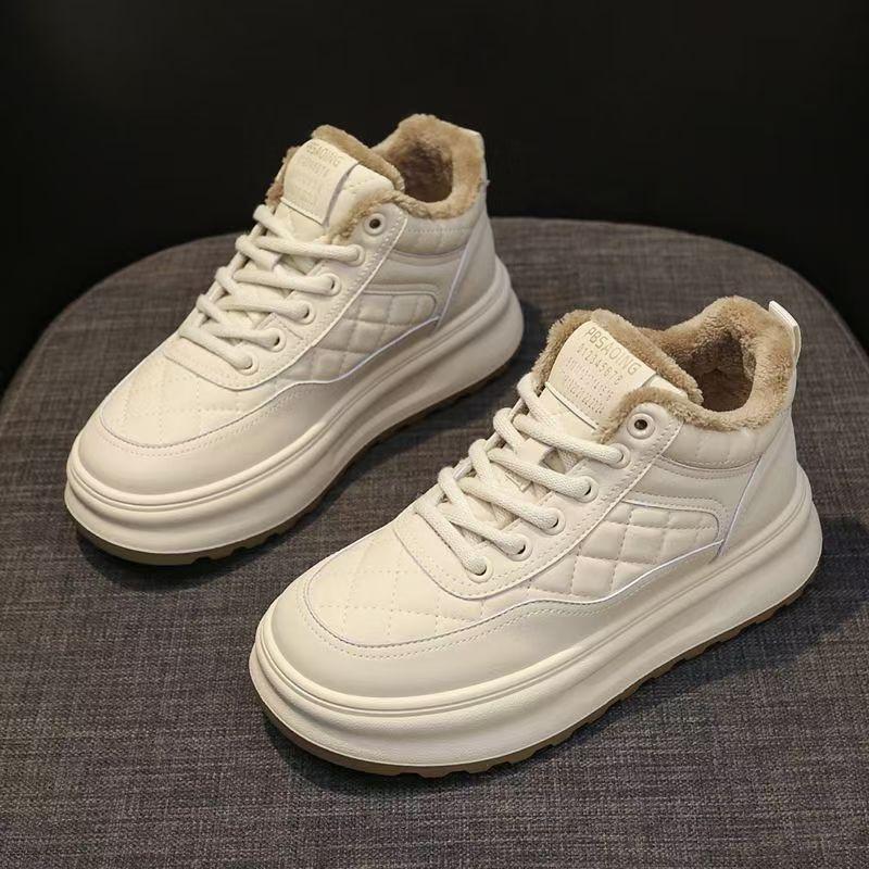 Warm Fleece Lined Thick Sole High Top Casual Sports Sneakers For Women