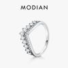 Modian Fashion 100% Real 925 Zircon Crown Finger Ring Classic Stackable Silver Jewelry For Women Wedding Christmas Gift
