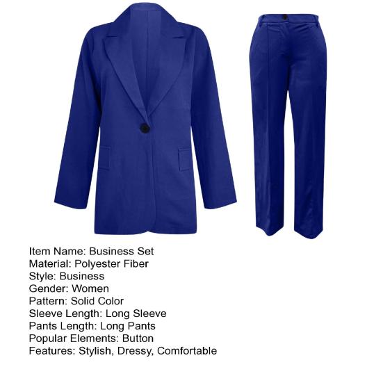 Dámské dvoudílné business oblečení s klopami, jednořadé s jedním knoflíkem, elegantní sako a kalhoty, ležérní kancelářská pracovní sada