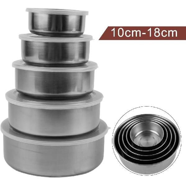 5 Pcs Stainless Steel Containers with Lids, Stackable Food Container Storage Mixing Bowl Set Reusable Food Storage Organizers for Fruit Vegetable