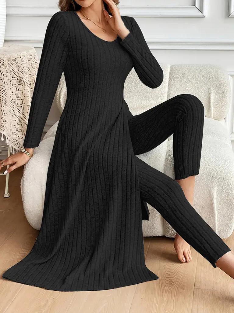 New Design Crew Neck Ruffled Long Sleeve Set 2 Pieces Spring Set