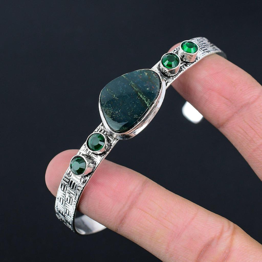 Sisters Day Deal 925 Silver Bloodstone Gemstone Chrome Diopside Bangle Bracelet