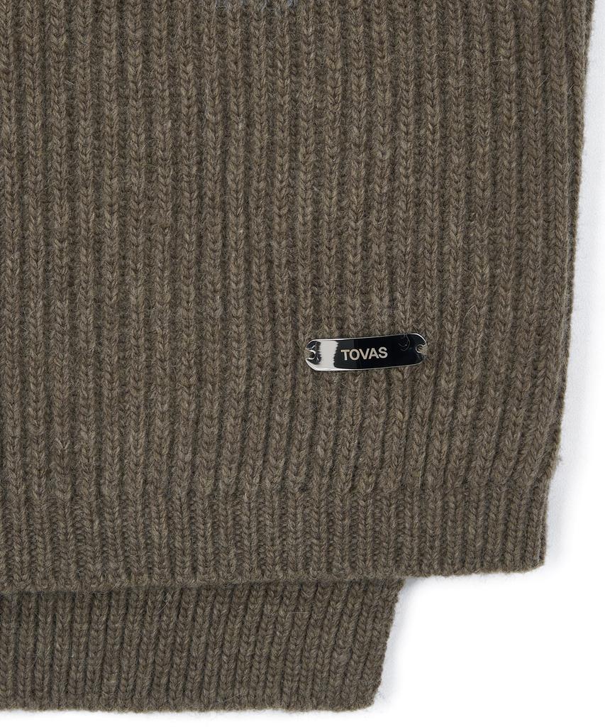 Tobaseu Minimal Cashmere Rib Vest (Khaki Brown)
