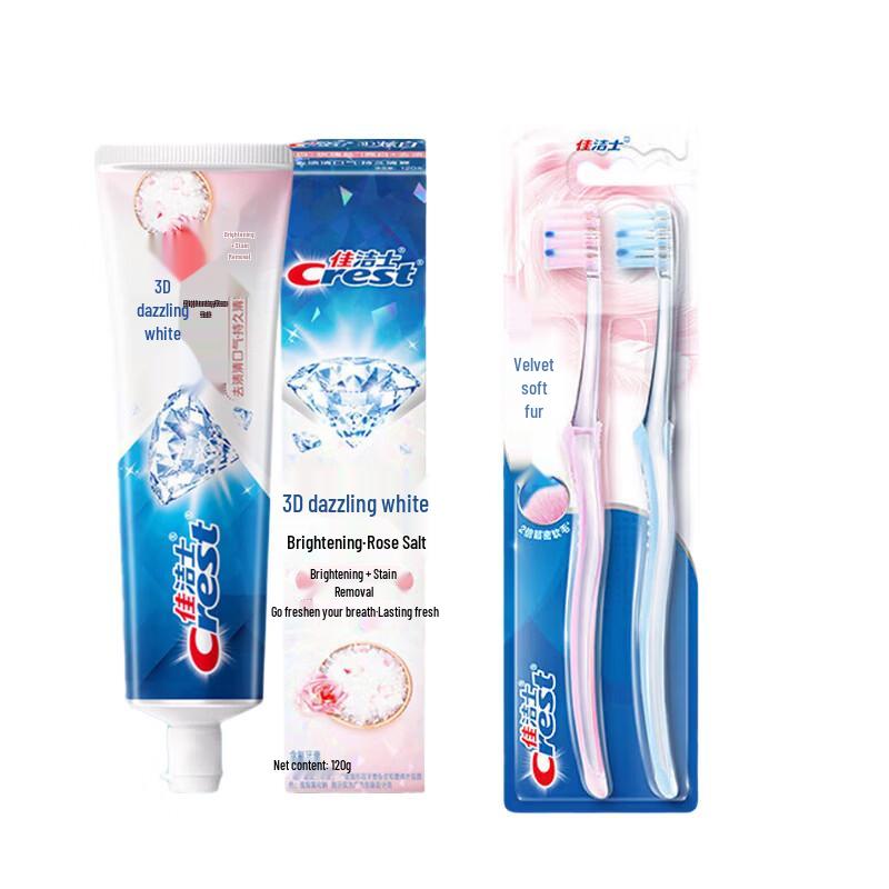 Crest 3D White Rose Salt Toothpaste & Velvet Gum Care Toothbrush Twin Pack