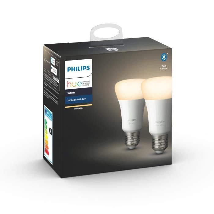 PHILIPS HUE Pack de 2 ampoules White - 9,5 W - E27 - Bluetooth