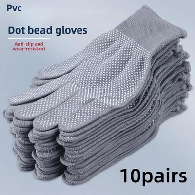 10 Pairs of Nylon Anti-Slip Dotted Gloves for Labor Protection, Driving, and Gardening