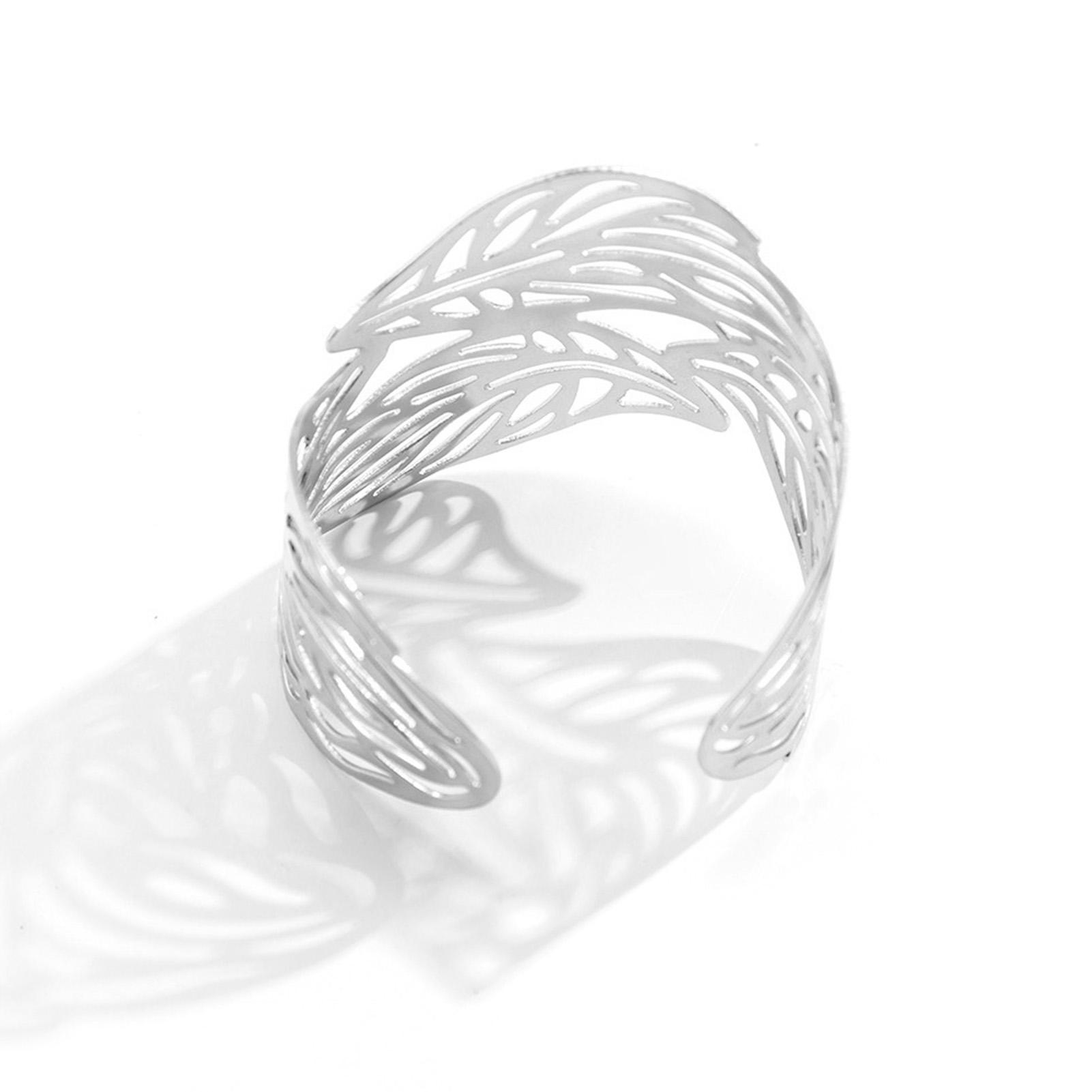 Винтажный браслет с листьями Минималистичный Модный Широкий по форме листа Полый браслет для женщин