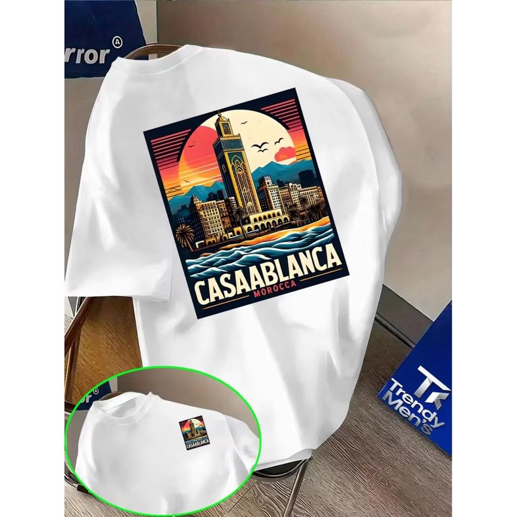 Casablanca Ästhetik Architektonische Grafik T-Shirts Herren Damen Lässig Hochwertig Trend Hip Hop Streetwear Oberteil Y2K Gothic Baumwolle Übergroße T-Shirts