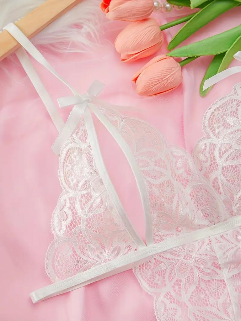 White Hollow Crotchless Bodysuit Slim Erotic Mesh Lace Jumpsuit Bodysuit Summer Sexy Fashion Sleepwear Dress  Women Clothing