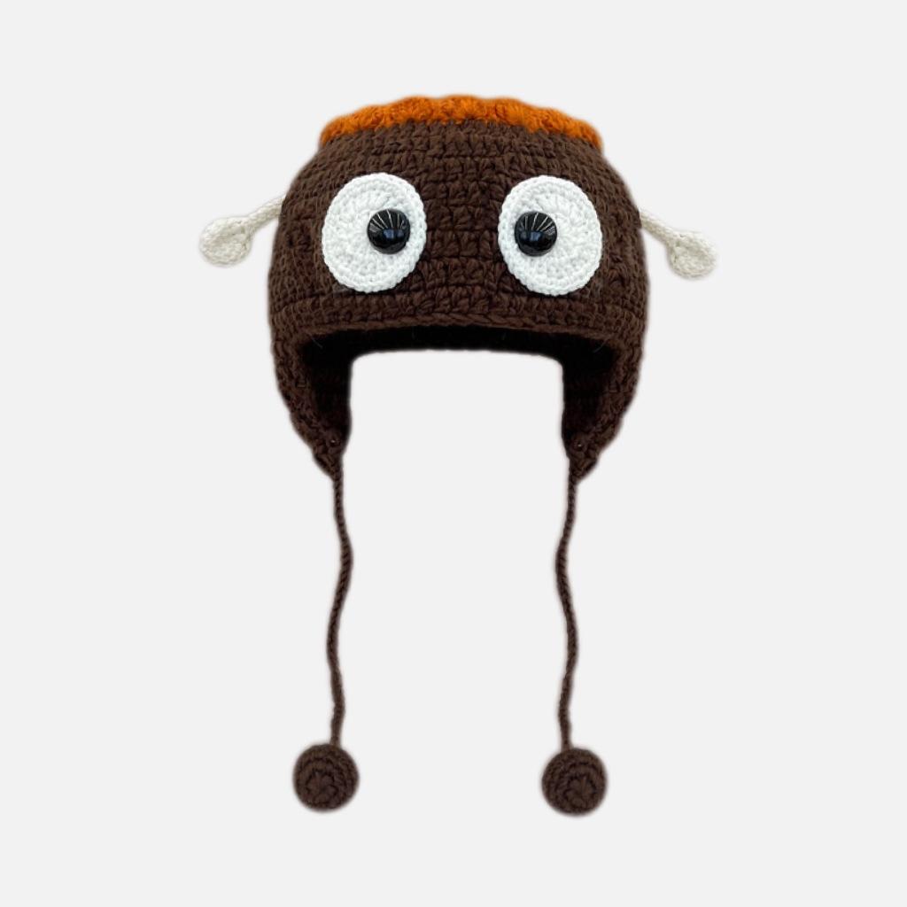 

Autumn and winter cycling thermal ear protection hat couple funny knitted hat cute cartoon lamb knitted hat children M（56-58cm） темно-коричневого кольору