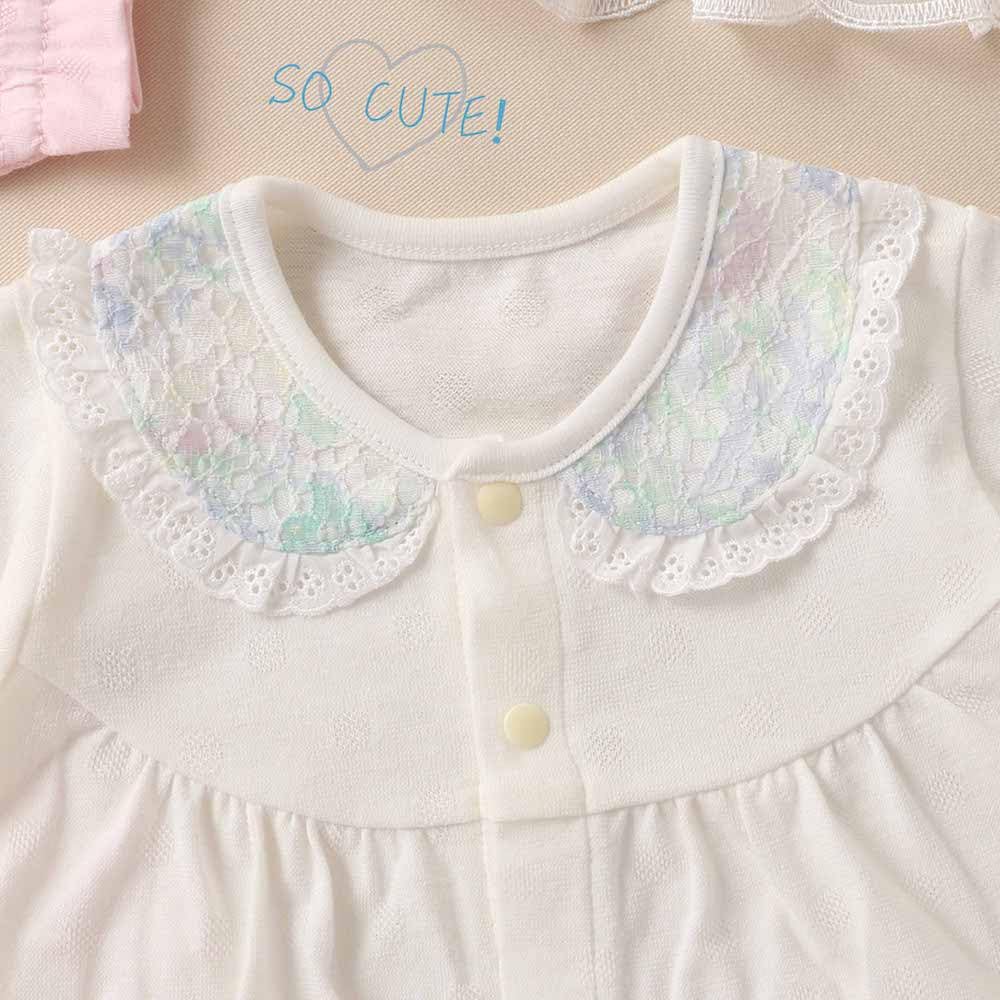 Cream de Coco with Lace Print Collar and Polka Dot Jacquard Jersey Fabric Crotch Cute Newborn Baby Sizes Perfect for Baby Stylish and Two-Way