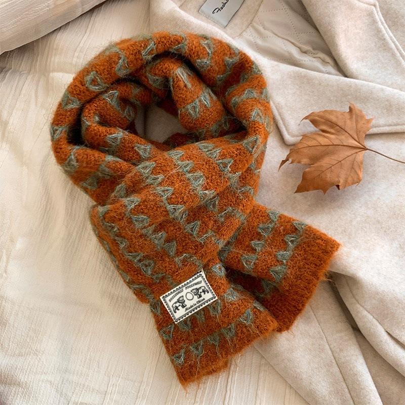 Korean Striped Knitted Scarf Women's New Autumn and Winter Thickened Neck Protection Warm Wool Scarf Student Atmosphere