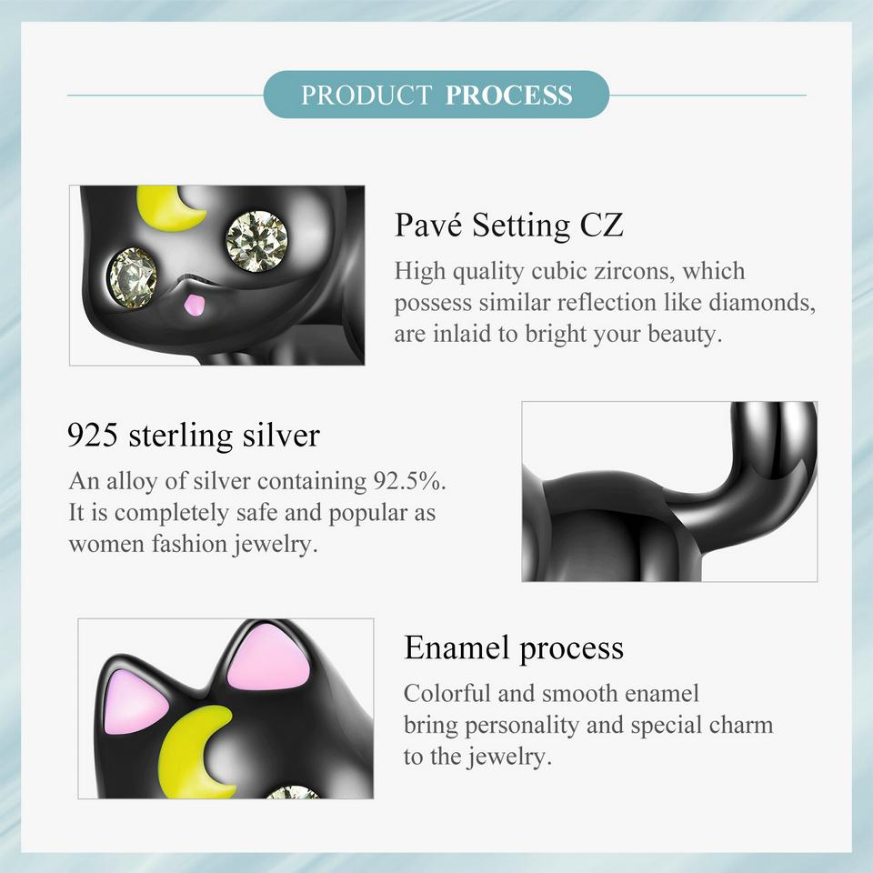 WOSTU Real 925 Sterling Silver Black Gold Cat Stud Earrings For Women Moon Kitten Earring Studs Lovely Birthday Party Gift