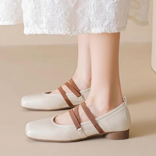 Sheepskin~ Ballet women's shoes Mary Jane shoes new evening shoes thick heel light mouth low heel French single shoes