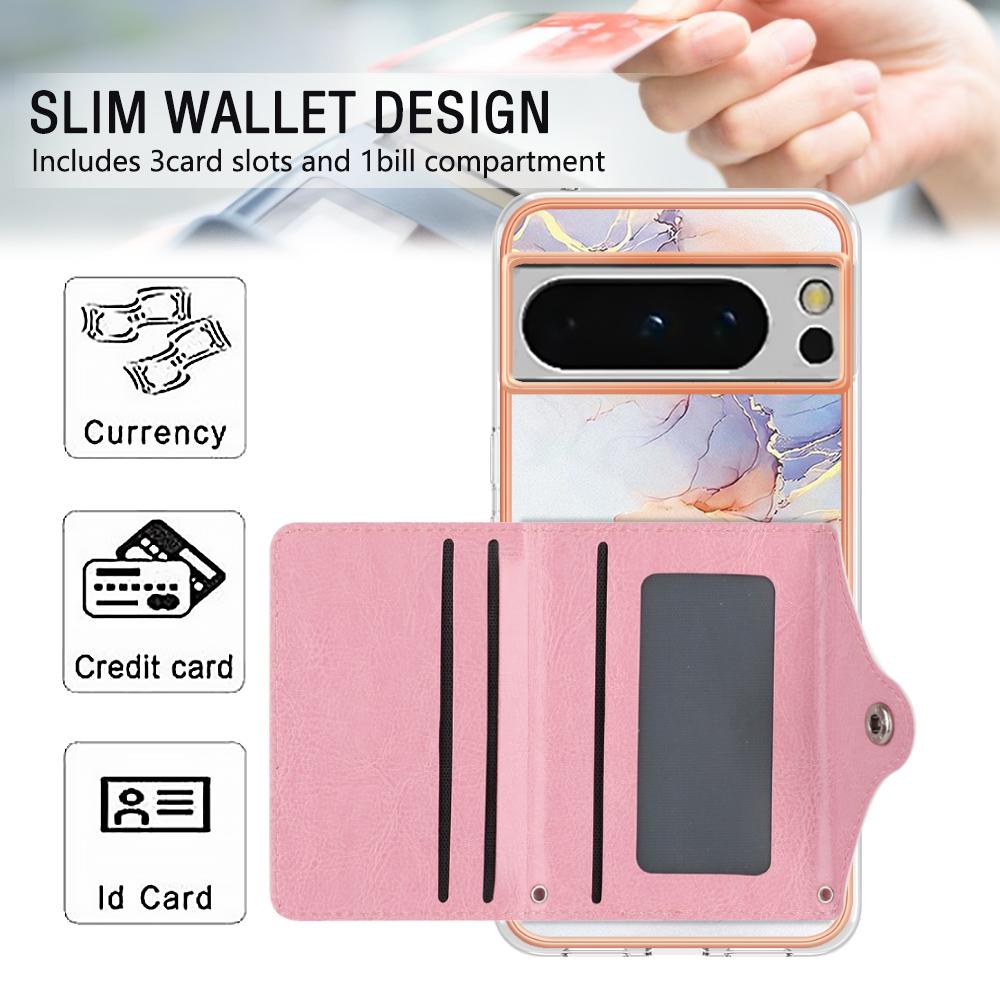 YB Leather Coating Series-9 for Google Pixel 8 Pro Case Card Holder Kickstand Leather Back Cover