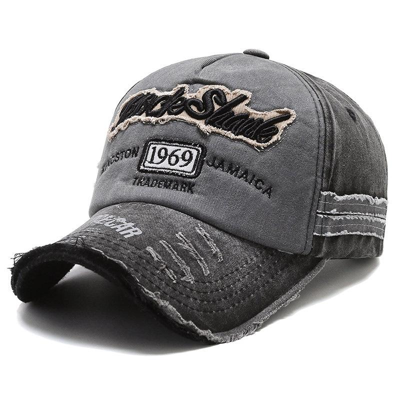 Unisex Luxury 6-Panel Adjustable 100% Cotton Denim Common Embroidered Letter Washed Distressed Finish Image Metal Buckle Adjustable